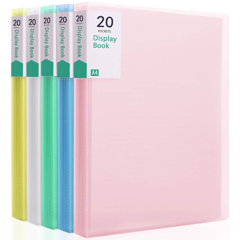 Phyxin 20-Pocket Portfolio Binder Organizer, Binder Sheet Protectors 8.5" x 11", Displaying 40 Page Plastic Folders for Documents, Document Organizer for Concert, Artwork, School & Office Use, 5 Pack - Image 1